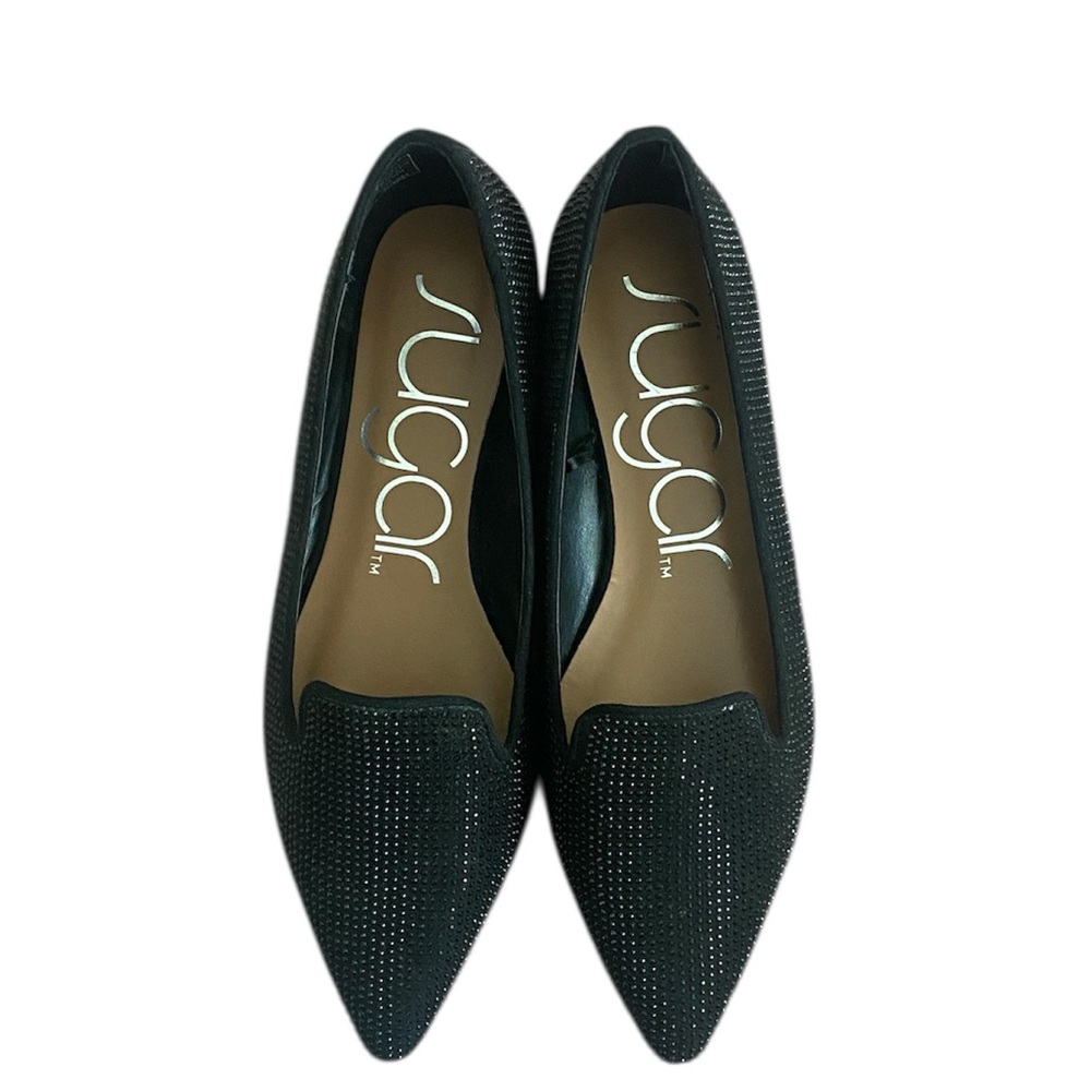 Sugar Black Studded Pointed Flats Size 6